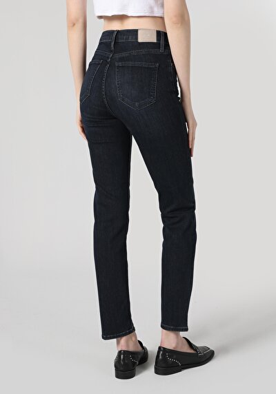 اعرض التفاصيل لـ نحيف   الخصر مستقيم الساق النسائية جينز نيلي غامق