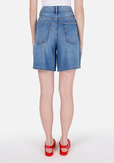 اعرض التفاصيل لـ فضفاض قصة متوسطة الخصر نسائي نيلي جان شورت