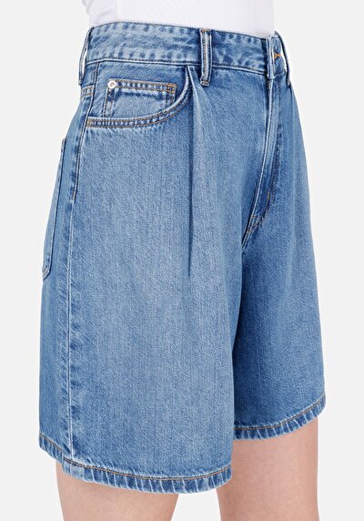 اعرض التفاصيل لـ فضفاض قصة متوسطة الخصر نسائي نيلي جان شورت