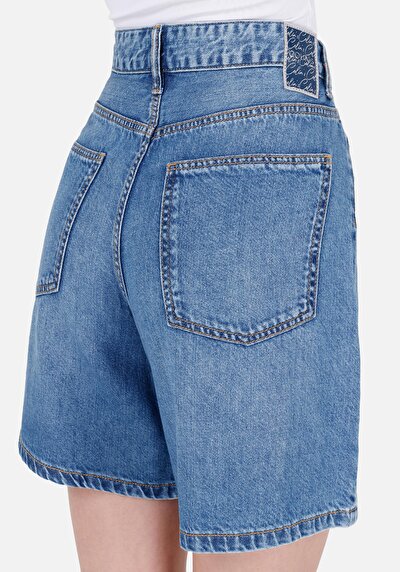 اعرض التفاصيل لـ فضفاض قصة متوسطة الخصر نسائي نيلي جان شورت