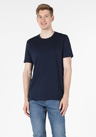 اعرض التفاصيل لـ أزرق بحري للرجال تي شيرت بأكمام قصيرة