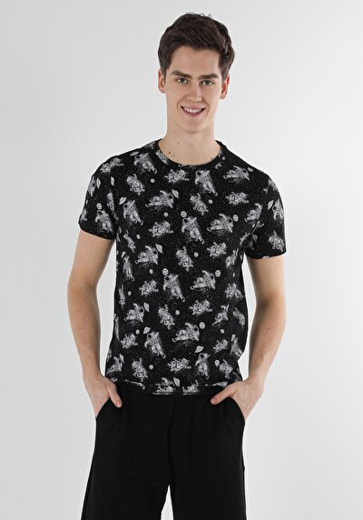 اعرض التفاصيل لـ أسود للرجال تي شيرت بأكمام قصيرة