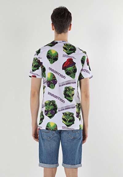 اعرض التفاصيل لـ كومفورت فيت رقبة مستديرة مطبوعة للرجال أبيض بأكمام قصيرة تي شيرت