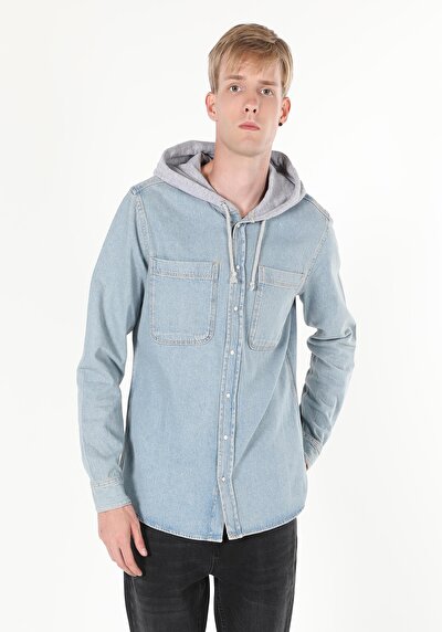 اعرض التفاصيل لـ أزرق فاتح للرجال قميص  كم طويل