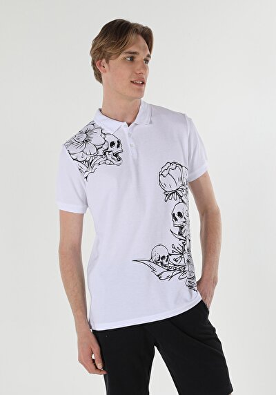 صورة من   بولو الرقبة مستقيم رجالي أبيض كم قصير تي شيرت