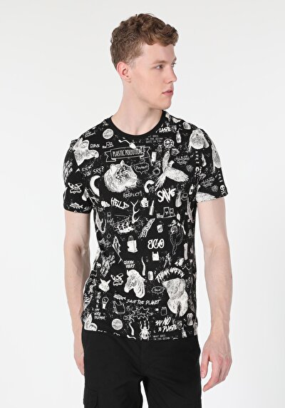 اعرض التفاصيل لـ أسود للرجال تي شيرت بأكمام قصيرة