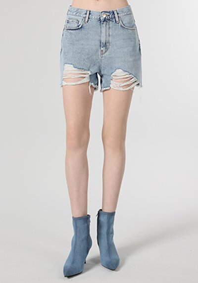 صورة من أمي قصيرة الارتفاع الخصر نسائي نيلي جان شورت