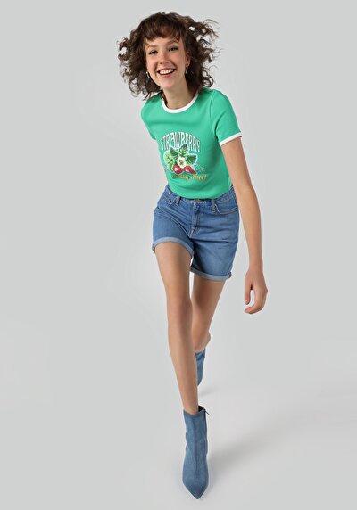 صورة من أمي قصيرة الارتفاع الخصر نسائي نيلي جان شورت