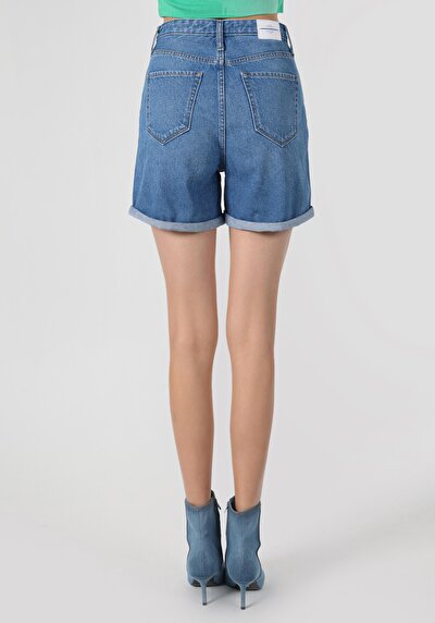 صورة من أمي قصيرة الارتفاع الخصر نسائي نيلي جان شورت