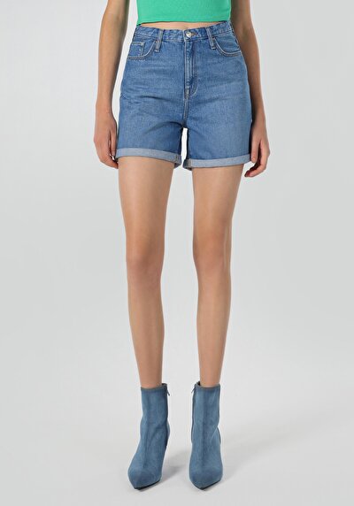 صورة من أمي قصيرة الارتفاع الخصر نسائي نيلي جان شورت