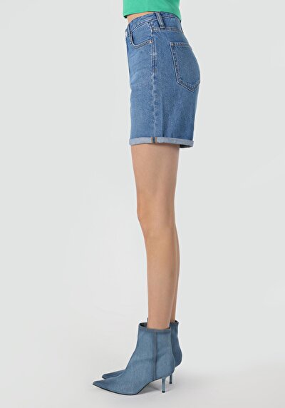 اعرض التفاصيل لـ أمي قصيرة الارتفاع الخصر نسائي نيلي جان شورت