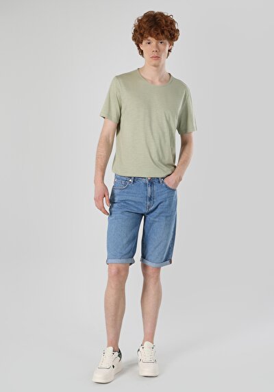 اعرض التفاصيل لـ عادي مقاس متوسط الخصر مستقيم رجالي نيلي جان شورت