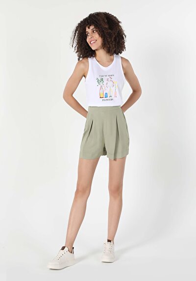 صورة من خصر عالي شورت نسائي أزرق غامق