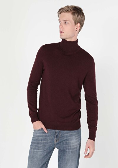 صورة من ضيق  الياقة المدورة جاكار كنزة أرجوانية للرجال