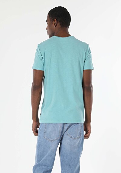 صورة من كلاسيك فيت رقبة مستديرة مستقيم رجالي أخضر كم قصير تي شيرت