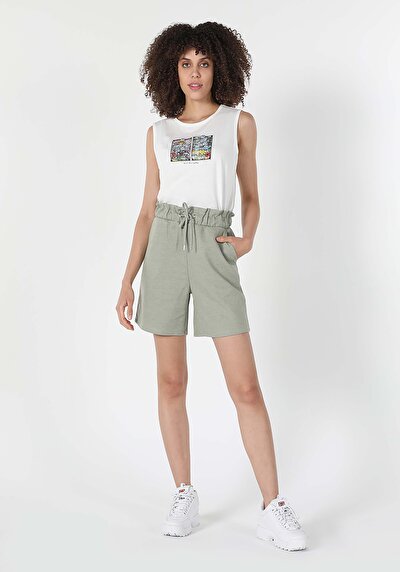 صورة من عادي الخصر مستقيم نسائي شورت أزرق غامق