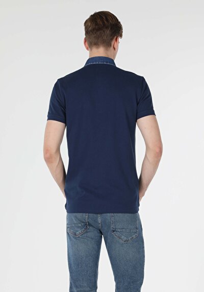 اعرض التفاصيل لـ نحيف  ياقة بولو مستقيم رجالي أزرق كحلي كم قصير تي شيرت