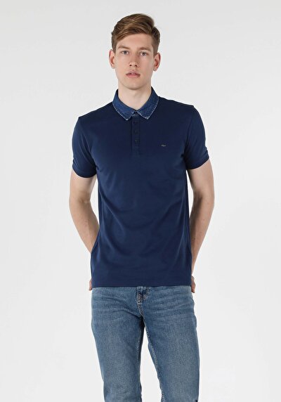 اعرض التفاصيل لـ نحيف  ياقة بولو مستقيم رجالي أزرق كحلي كم قصير تي شيرت