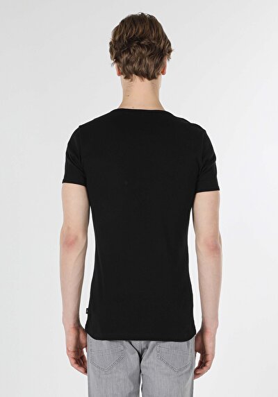 اعرض التفاصيل لـ ضيق قصة رقبة مستديرة مستقيم رجالي أسود كم قصير تي شيرت