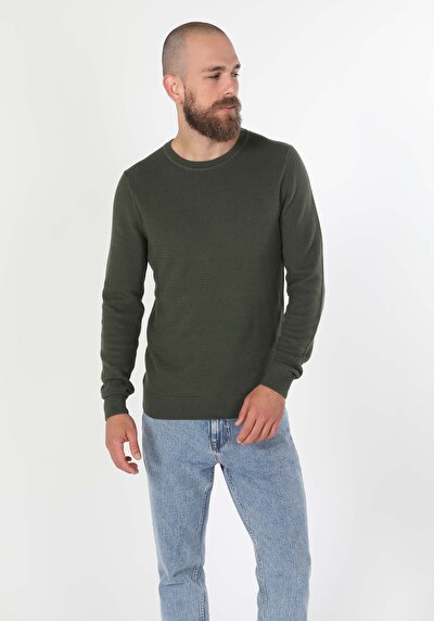 صورة من   رقبة مستديرة جاكار سترة خضراء للرجال