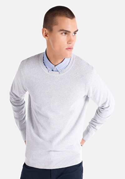 صورة من   رقبة مستديرة جاكار سترة بيضاء للرجال