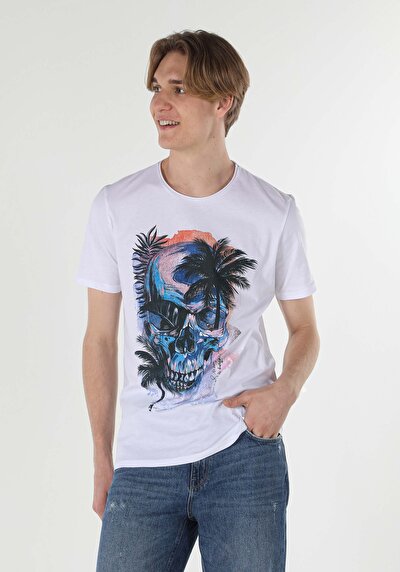 صورة من أبيض للرجال تي شيرت بأكمام قصيرة