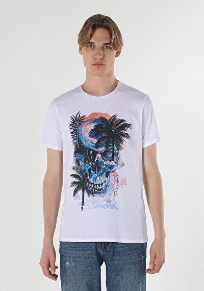 اعرض التفاصيل لـ أبيض للرجال تي شيرت بأكمام قصيرة