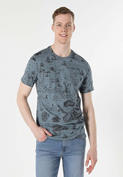 صورة من أزرق للرجال تي شيرت بأكمام قصيرة