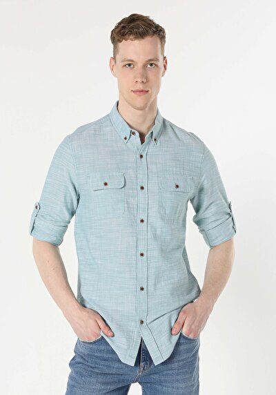 صورة من أخضر للرجال قميص  كم طويل