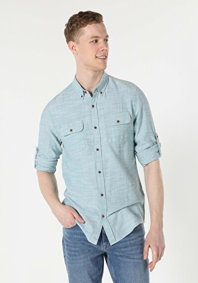 صورة من أخضر للرجال قميص كم طويل