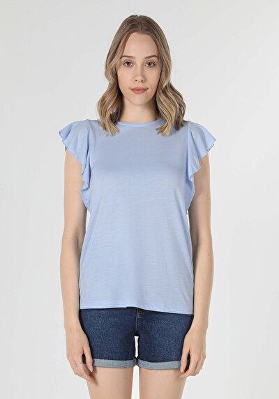 اعرض التفاصيل لـ أزرق للنساء تي شيرت بأكمام قصيرة