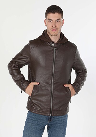 اعرض التفاصيل لـ بني للرجال جاكيت جلد
