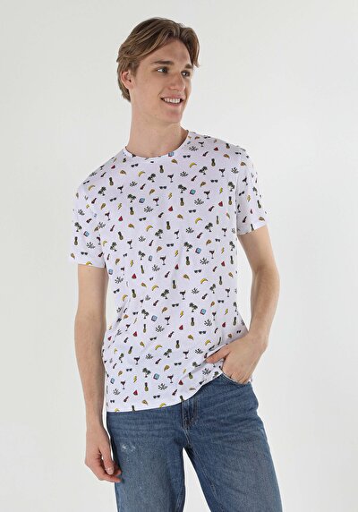 صورة من أبيض للرجال تي شيرت بأكمام قصيرة