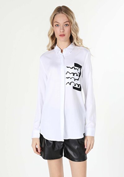 اعرض التفاصيل لـ أبيض للنساء قميص  كم طويل