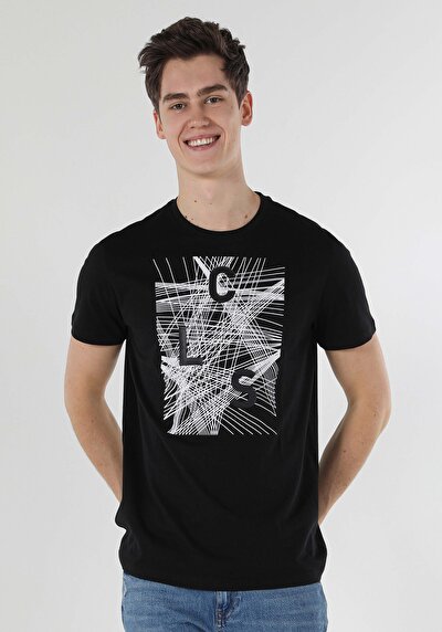 اعرض التفاصيل لـ أسود للرجال تي شيرت بأكمام قصيرة