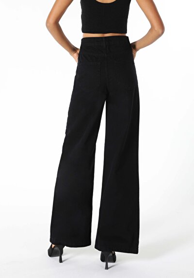 اعرض التفاصيل لـ   خصر عالي ساق واسعة نسائي بنطلون أسود