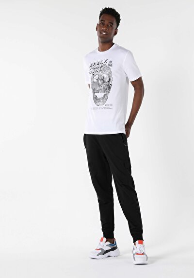 صورة من   رقبة مستديرة مستقيم تي شيرت أبيض بأكمام قصيرة للرجال