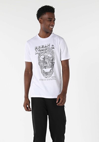 اعرض التفاصيل لـ   رقبة مستديرة مستقيم تي شيرت أبيض بأكمام قصيرة للرجال