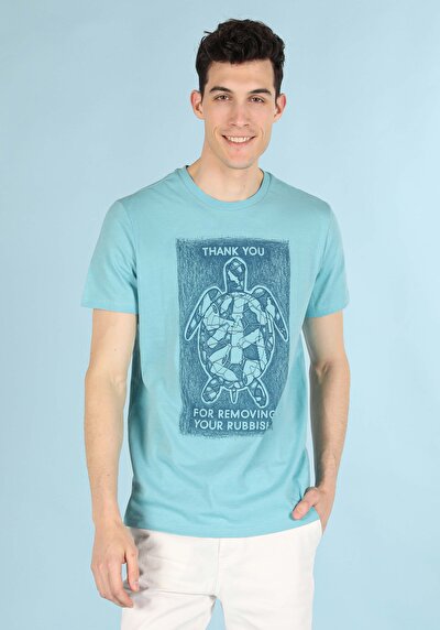 صورة من أزرق للرجال تي شيرت بأكمام قصيرة