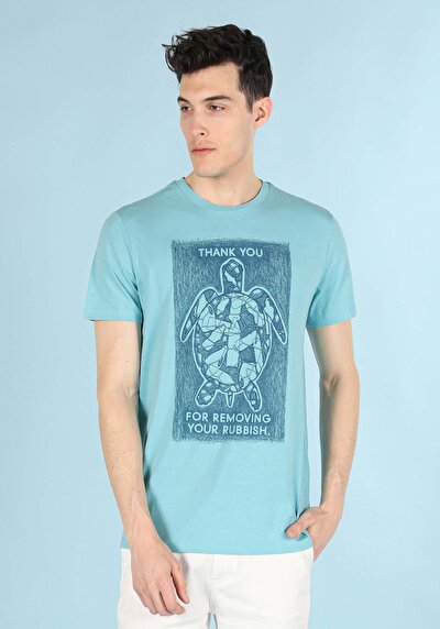 صورة من أزرق للرجال تي شيرت بأكمام قصيرة