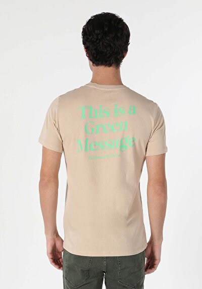 اعرض التفاصيل لـ   رقبة مستديرة مطبوعة رجالي بيج كم قصير تي شيرت