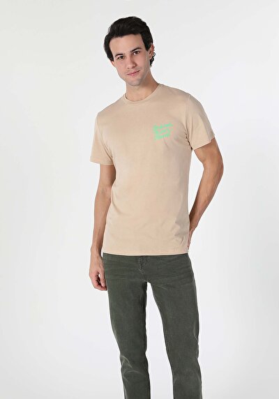 صورة من رقبة مستديرة مطبوعة رجالي بيج كم قصير تي شيرت