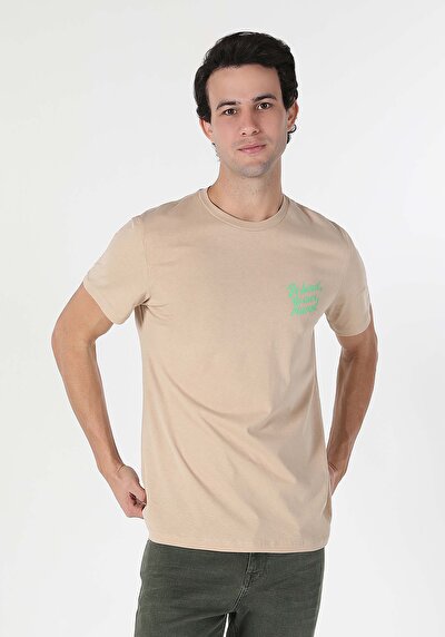 اعرض التفاصيل لـ   رقبة مستديرة مطبوعة رجالي بيج كم قصير تي شيرت