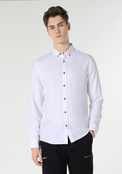 اعرض التفاصيل لـ أبيض للرجال قميص  كم طويل