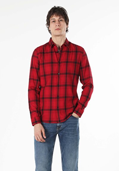 اعرض التفاصيل لـ أحمر للرجال قميص  كم طويل