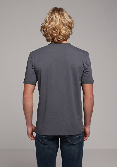 صورة من رقبة مستديرة مستقيم رجالي أنثراسايت كم قصير تي شيرت