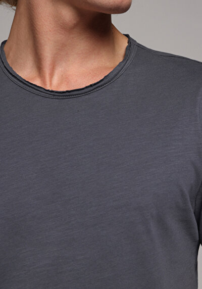 صورة من رقبة مستديرة مستقيم رجالي أنثراسايت كم قصير تي شيرت