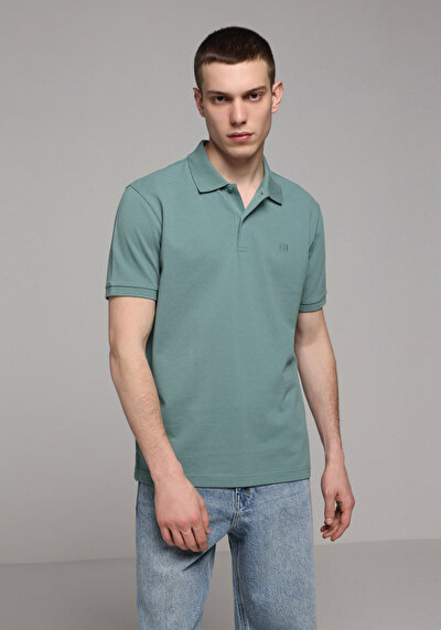 صورة من بولو الرقبة مستقيم رجالي أخضر كم قصير تي شيرت