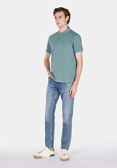 صورة من بولو الرقبة مستقيم رجالي أخضر كم قصير تي شيرت