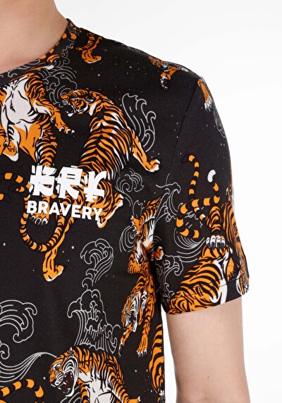 اعرض التفاصيل لـ   رقبة مستديرة مطبوعة رجالي أسود قصيرة الأكمام تي شيرت